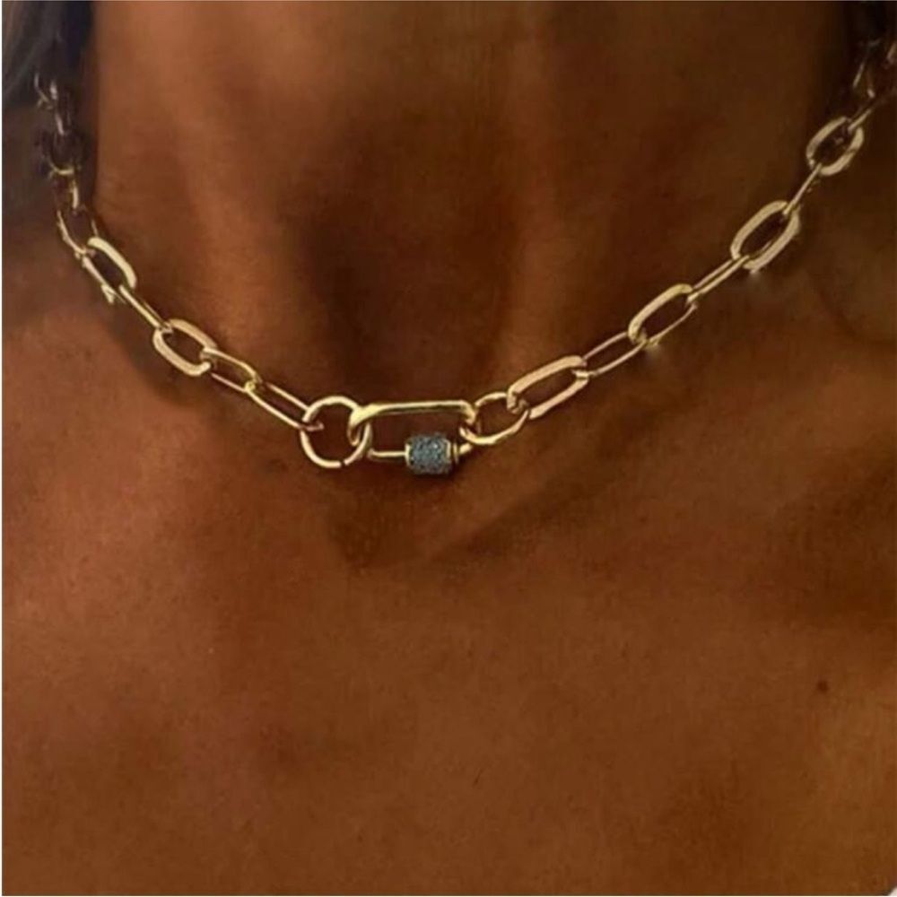 Gold Chain Necklace with Blue Accent N951 - Picture 1 of 5